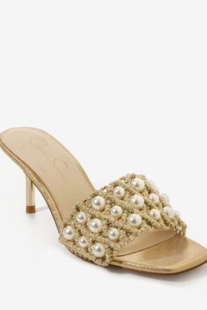 Metallic Knit Pearl Heel Gold