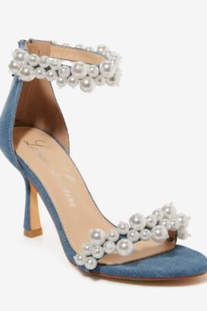Pearl Ankle Strap Denim Heel Denim