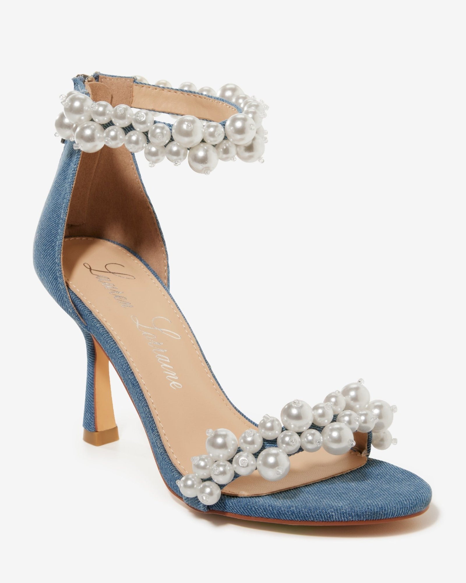 Pearl Ankle Strap Denim Heel Denim