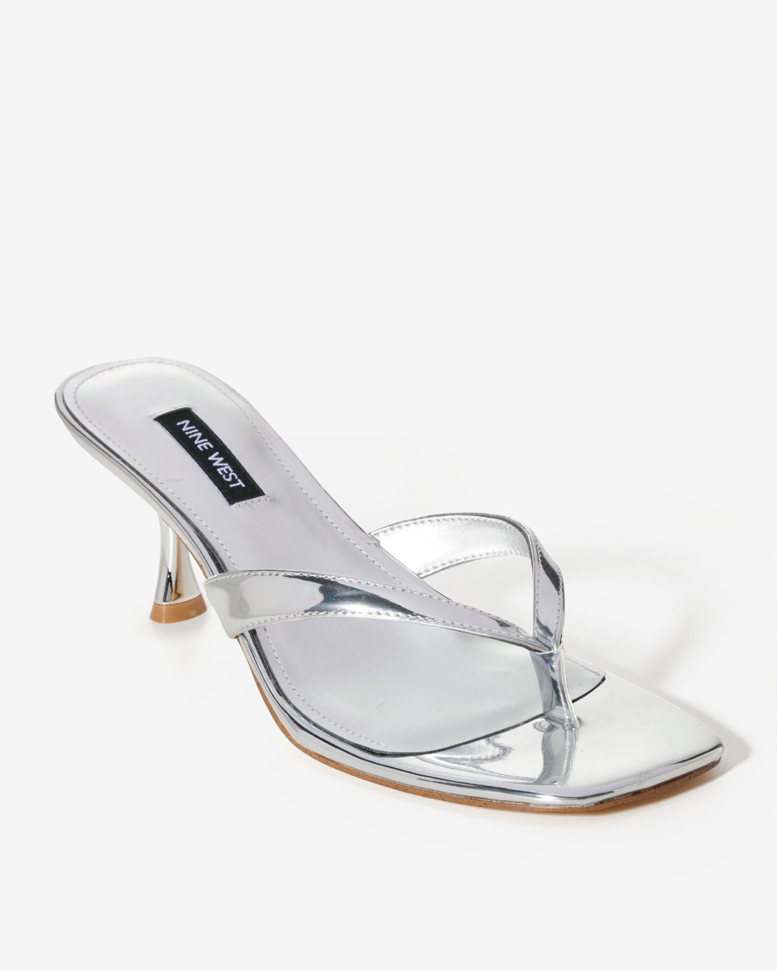 Square Toe Thong Heel Silver
