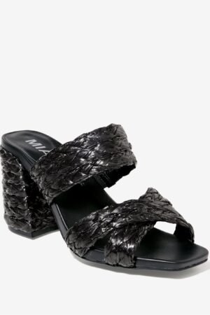 Raffia Band Block Heel Black