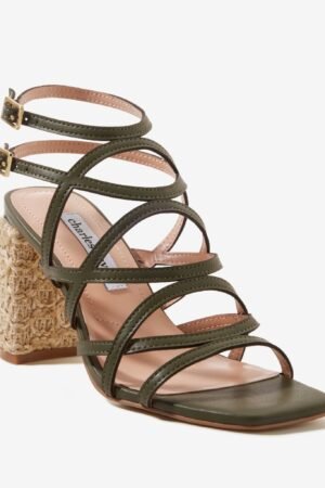 Strappy Raffia Block Heel Olive