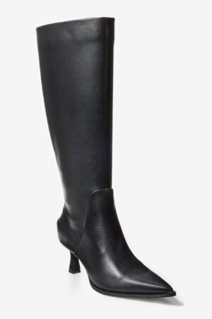 Sleek Knee-High Kitten Heel Boot Black